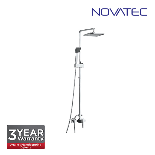 Novatec Shower post with exposed mixer, 8 inch x 8 inch ABS rain shower head 15ASQ
