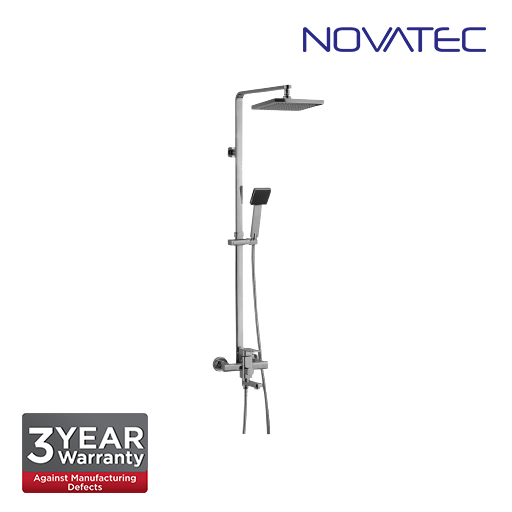 Novatec Shower post with exposed bath shower mixer, 8 inch x 8 inch brass rain shower head 9004