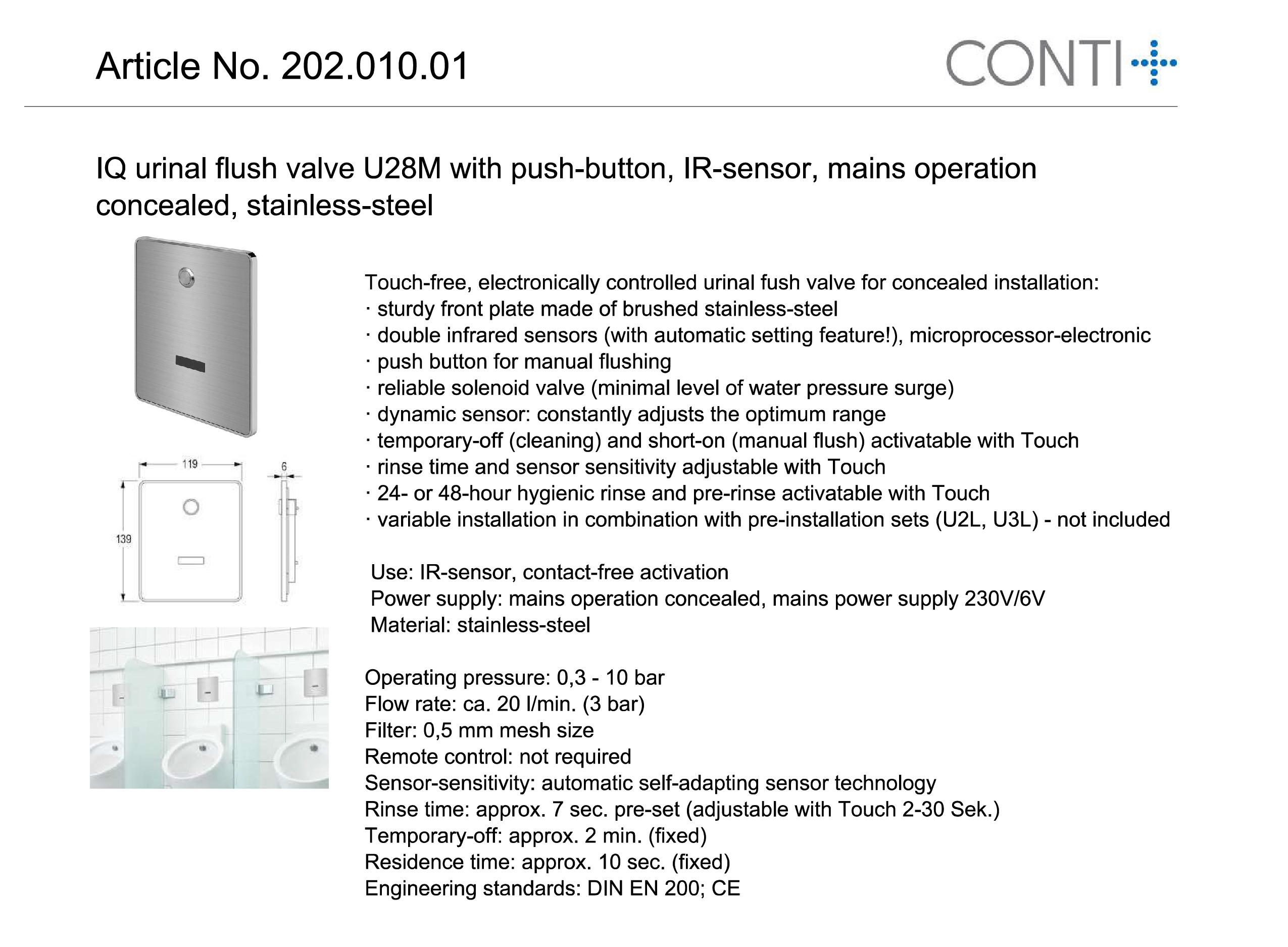 Shell Urinal Sensor Conti Iq Urinal Flush Valve U28M Sensor Operated come with U3L Urinal ...