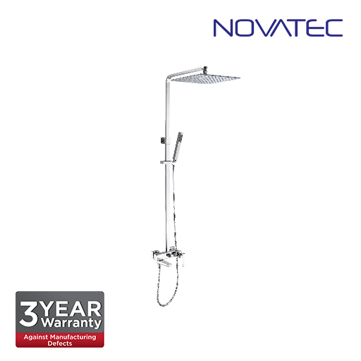 Novatec Shower post with exposed bath shower mixer, 10 inch x 10 inch slim stainless steel rain show